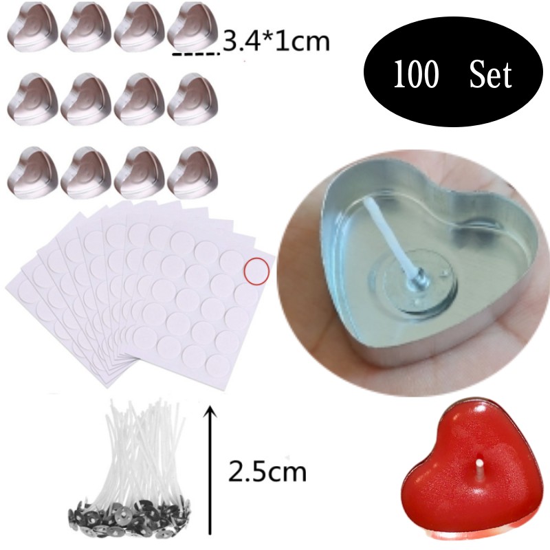 Candle Containers - 100 ชุดรูปหัวใจอลูมิเนียมที่ว่างเปล่า Tealight เทียนขี้ผึ้งกระป๋อง Jars กรณีคอนเทนเนอร์แม่พิมพ์สําหรับ