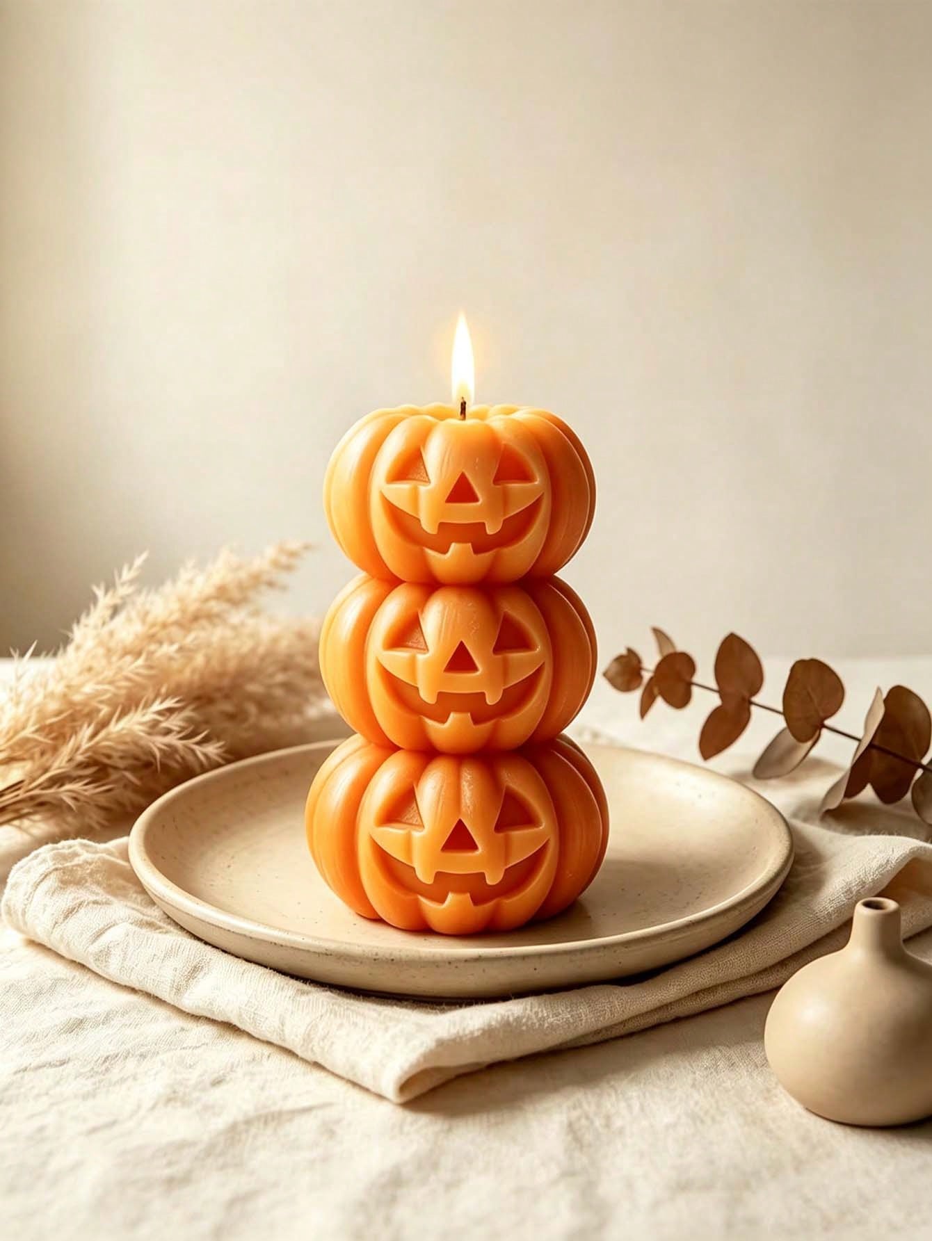 Candle Fragrance - เทียนรูปฟักทอง 3 ชั้นสำหรับฮาโลวีน 1 ชิ้น, ดีไซน์ฟักทอง